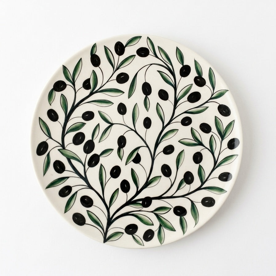 Large Decorative Thick Olive Plate