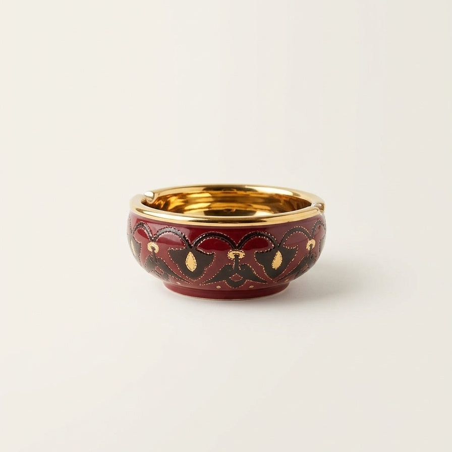 Luxury Burgundy Ceramic Ashtray With Real Gold Detail