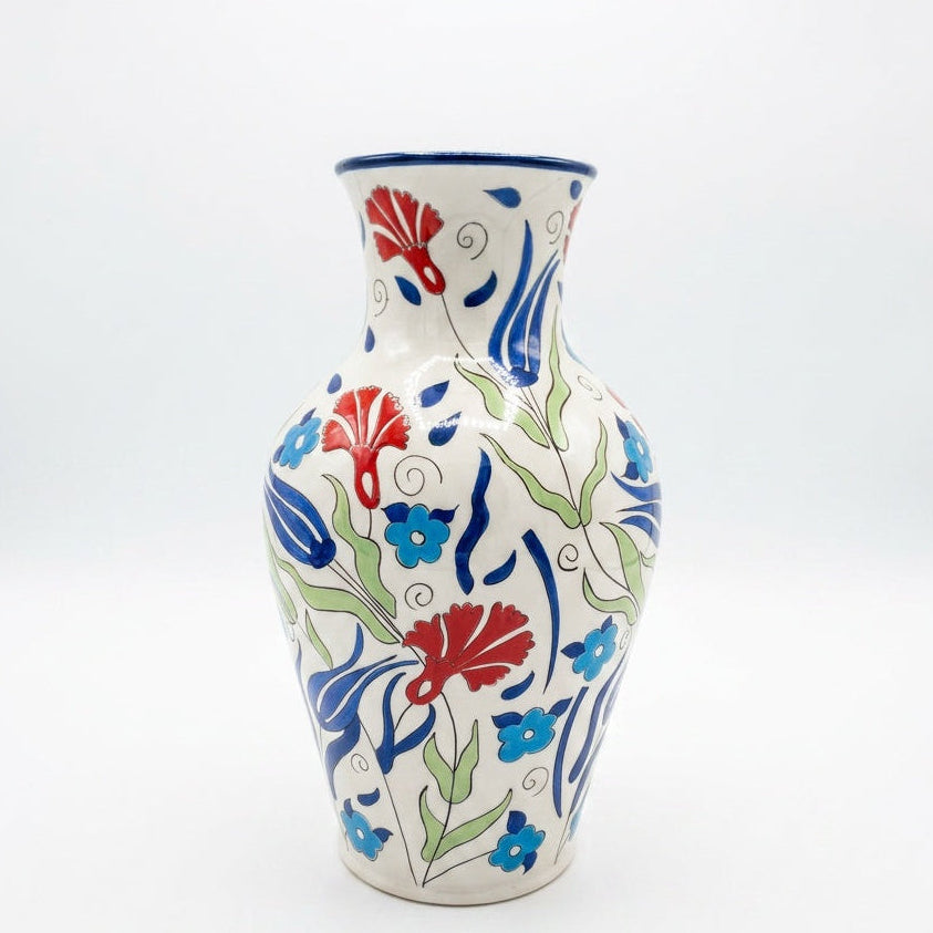 Luxury Iznik Ceramic Vase Red & Blue Floral Pattern