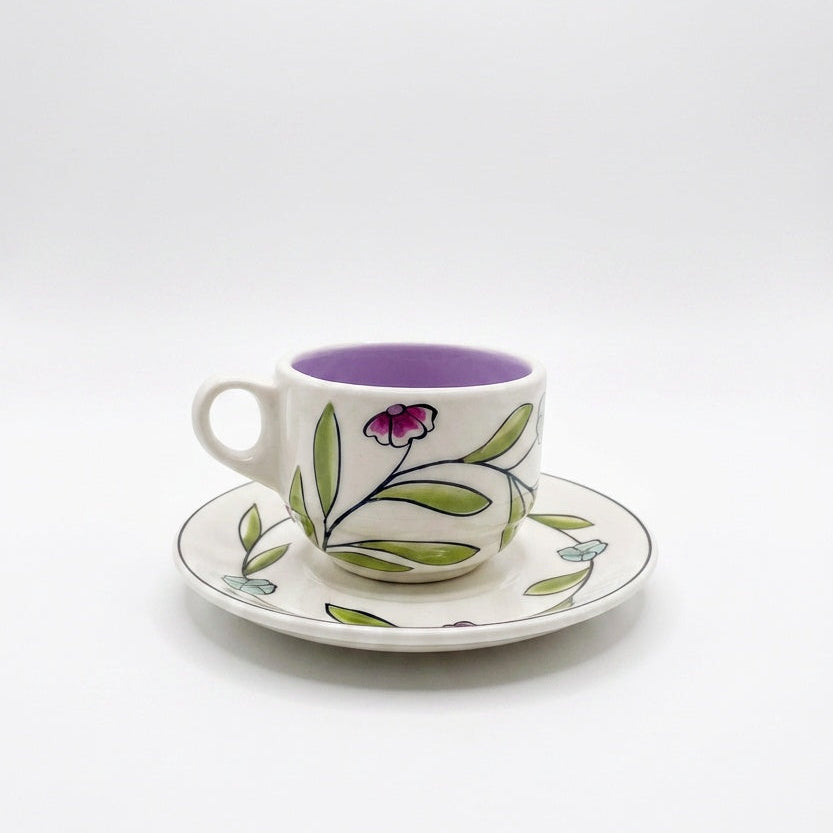 Teacup & Saucer Set with Design Spring Flower