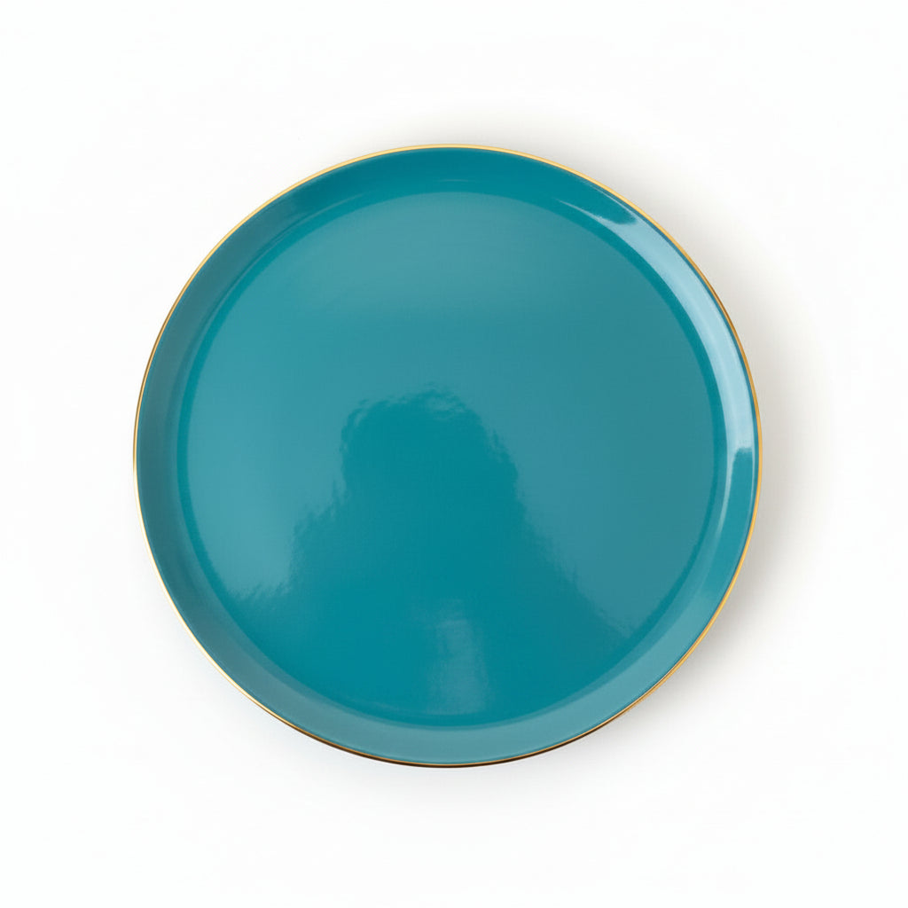 Turquoise Ceramic Plate With Gold Ring