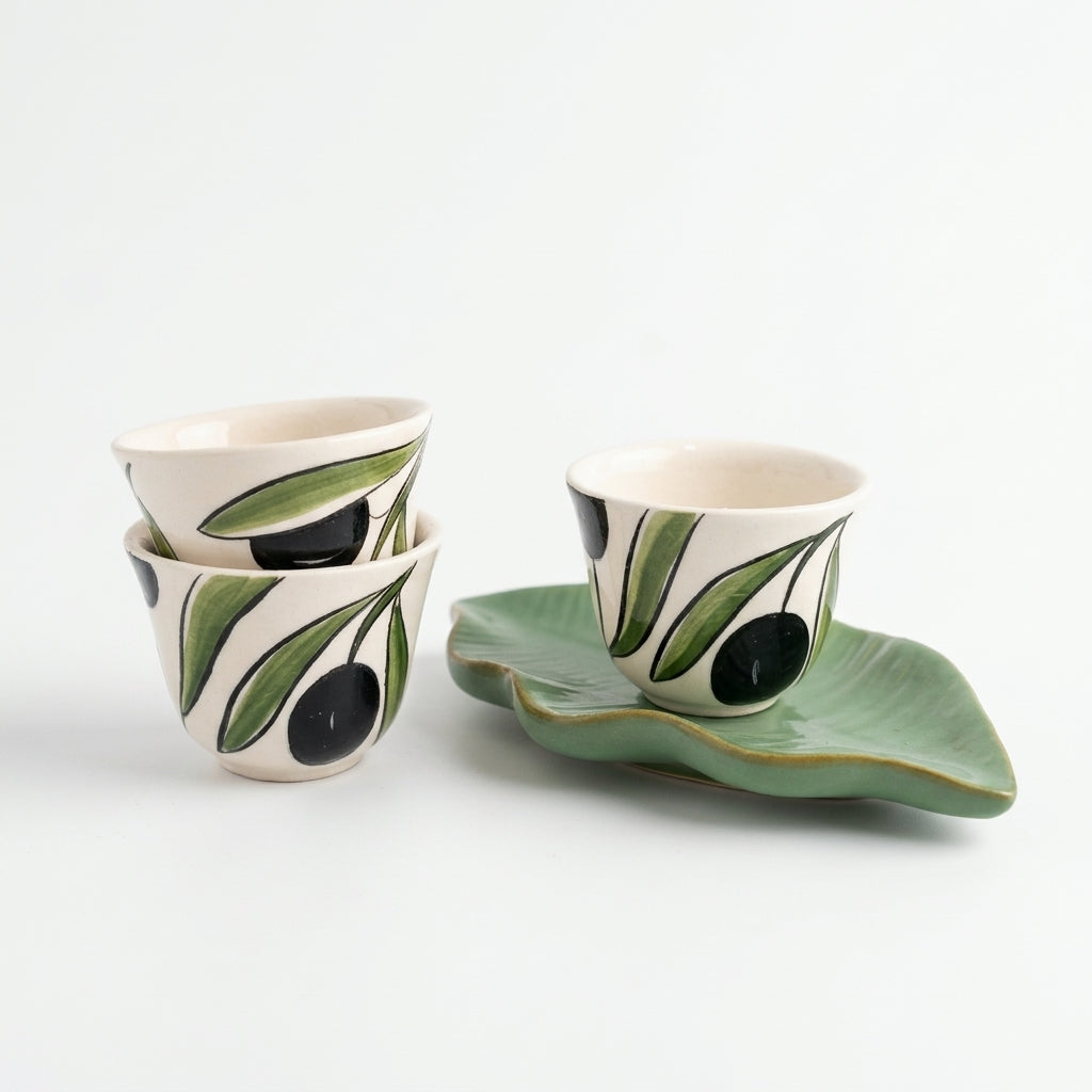 Set of 3 Olive Leaf & Coffee Cup Set