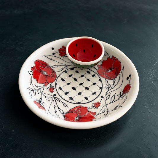 طقم طبق خشخاش أحمر وطبق بطيخ