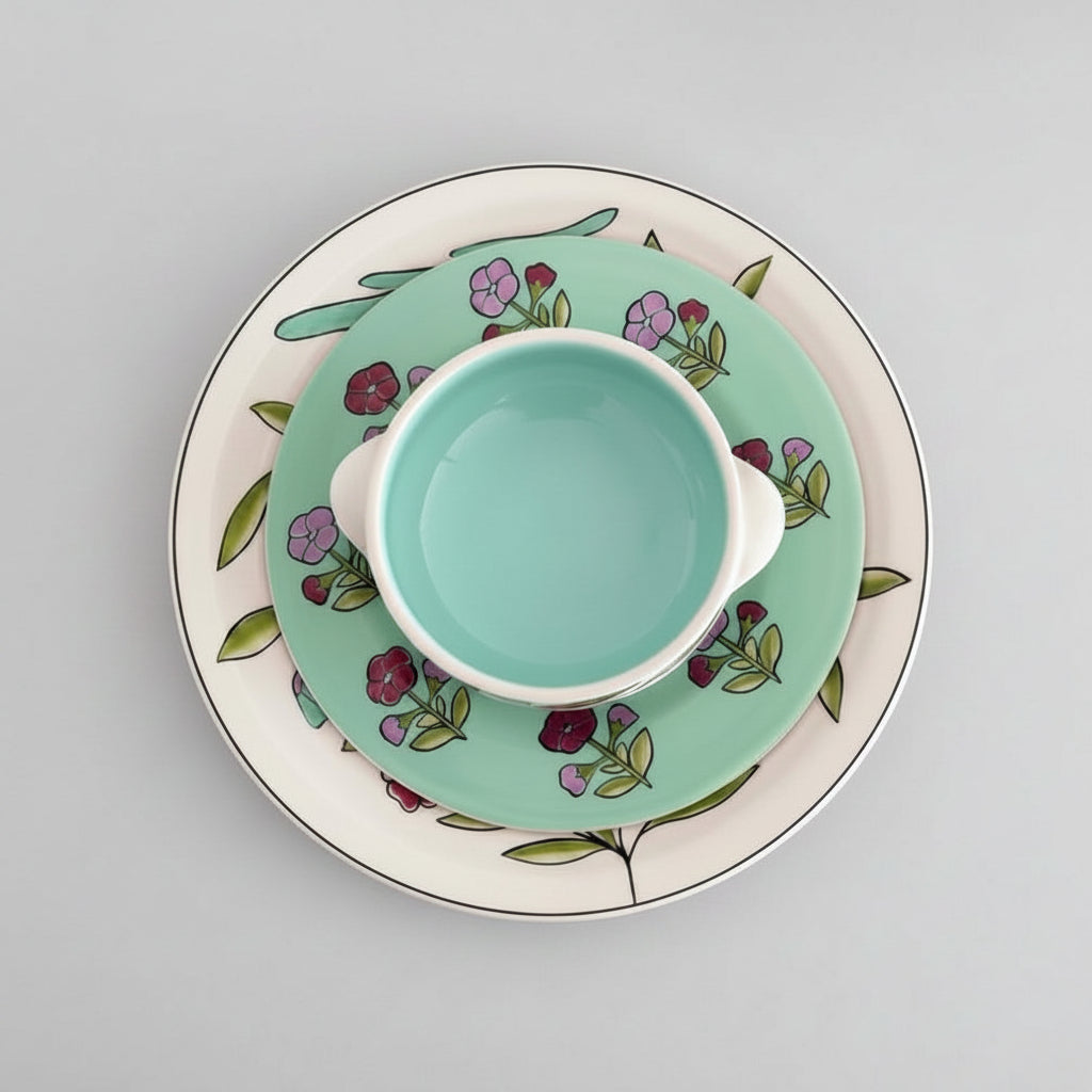 Spring Bloom Ceramic Plates & Bowl Set Of 3
