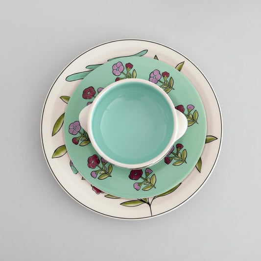 Spring Bloom Ceramic Plates & Bowl Set Of 3