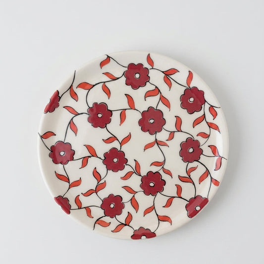 Red Floral Pattern Ceramic Plate