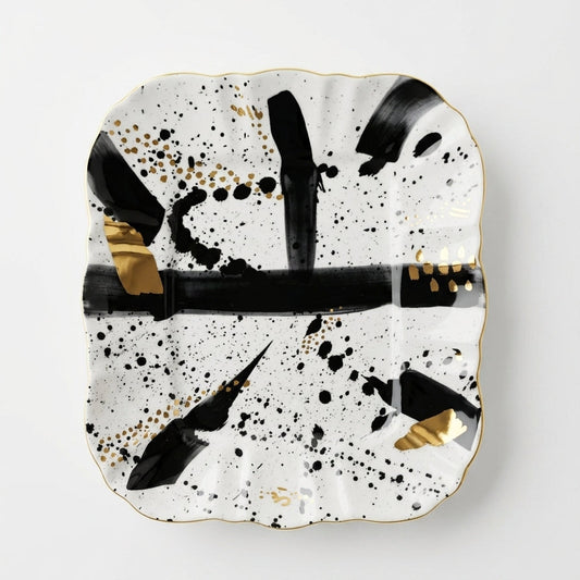 Large Ceramic Tray Black & Gold