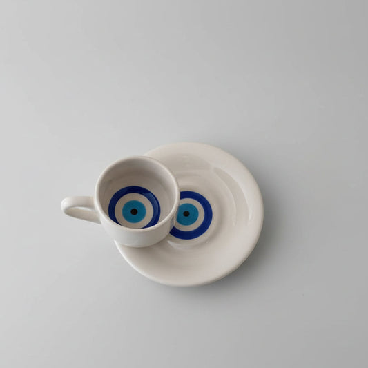 Turkish Coffee Cup with Evil Eye Design & Saucer