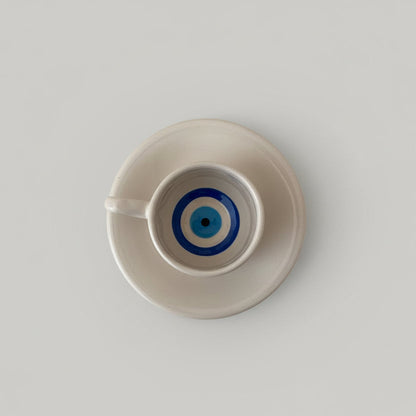 Turkish Coffee Cup with Evil Eye Design & Saucer