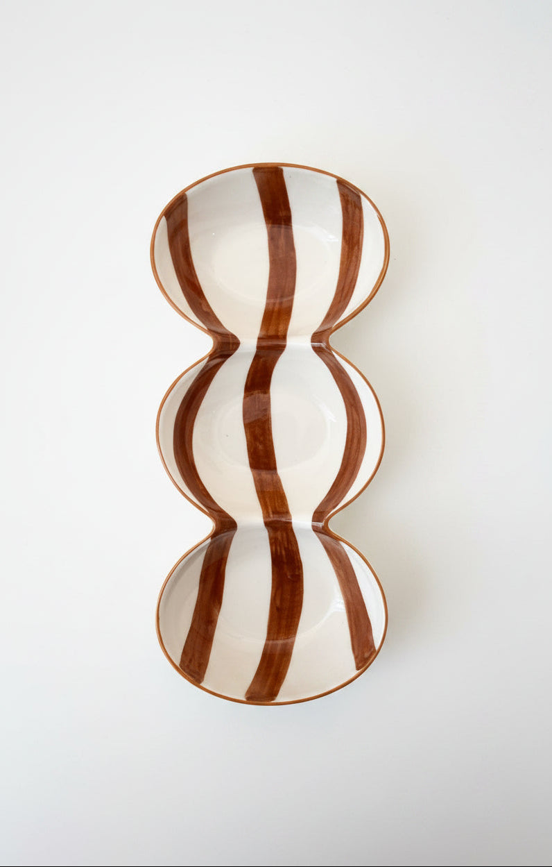 3 Section Double Dip Dish With Stripes
