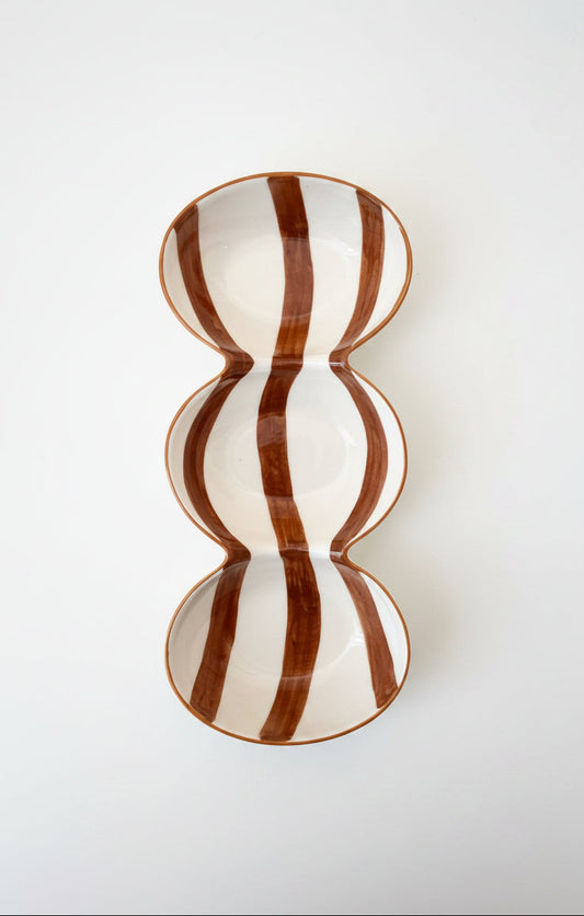 3 Section Double Dip Dish With Stripes