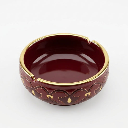 Luxury Burgundy Ceramic Ashtray With Real Gold Detail