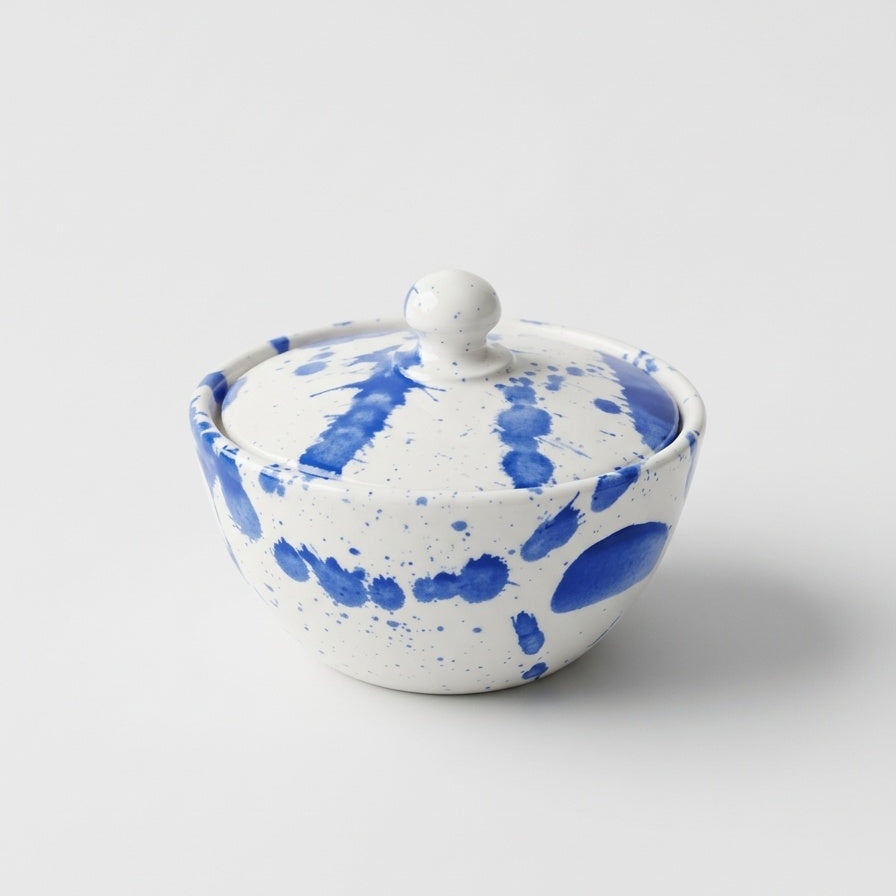 Blue Splash Ceramic Sugar Bowl With Lid