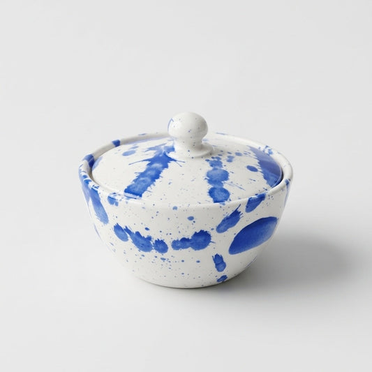 Blue Splash Ceramic Sugar Bowl With Lid