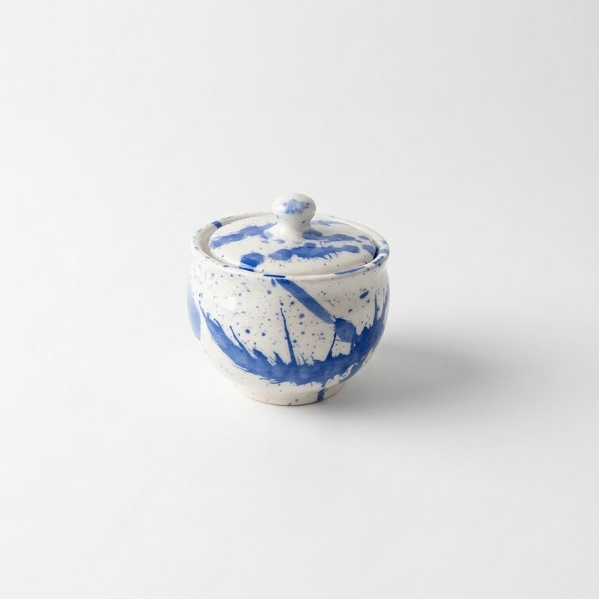Small Blue Splash Ceramic Sugar Bowl With Lid