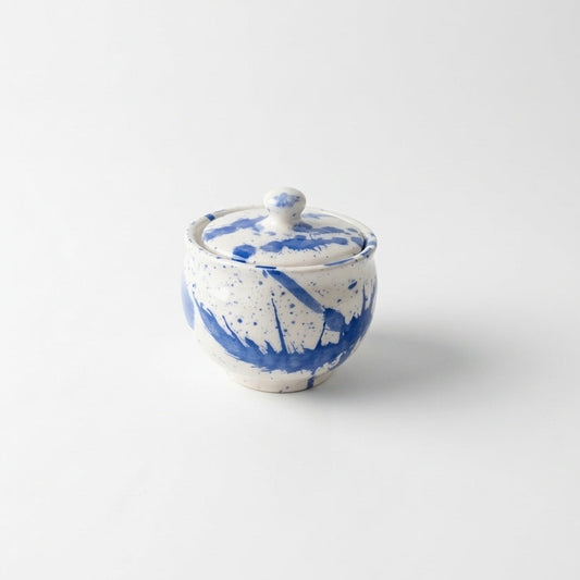 Small Blue Splash Ceramic Sugar Bowl With Lid