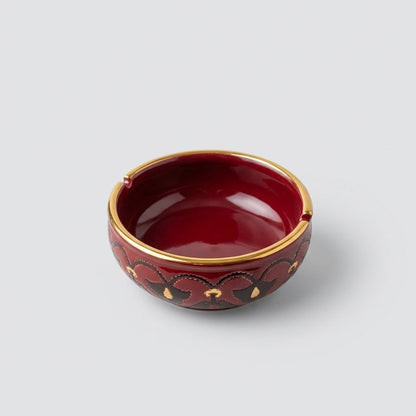 Luxury Burgundy Ceramic Ashtray With Real Gold Detail