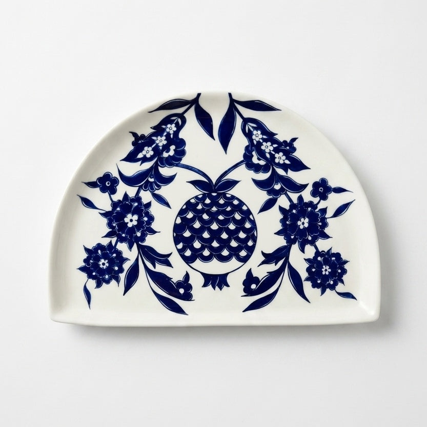 Style Half-circle Ceramic Serving Plate With Pomegranate & Iznik Design