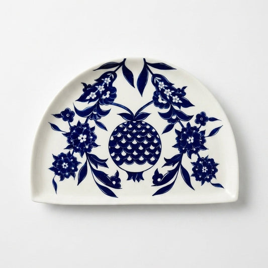 Style Half-circle Ceramic Serving Plate With Pomegranate & Iznik Design