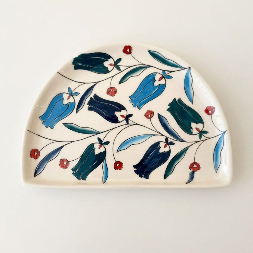Iznik Style Half-circle Ceramic Serving Plate