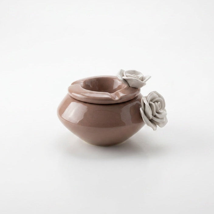 Luxury Ceramic Ashtray With 3D Rose With Glaze