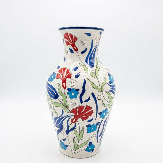 Luxury Iznik Ceramic Vase Red & Blue Floral Pattern