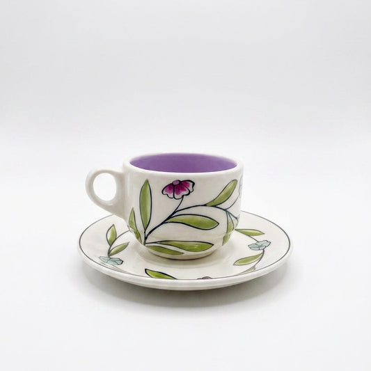 Teacup & Saucer Set with Design Spring Flower