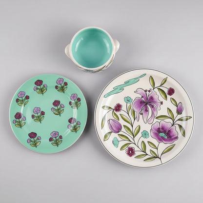 Spring Bloom Ceramic Plates & Bowl Set Of 3