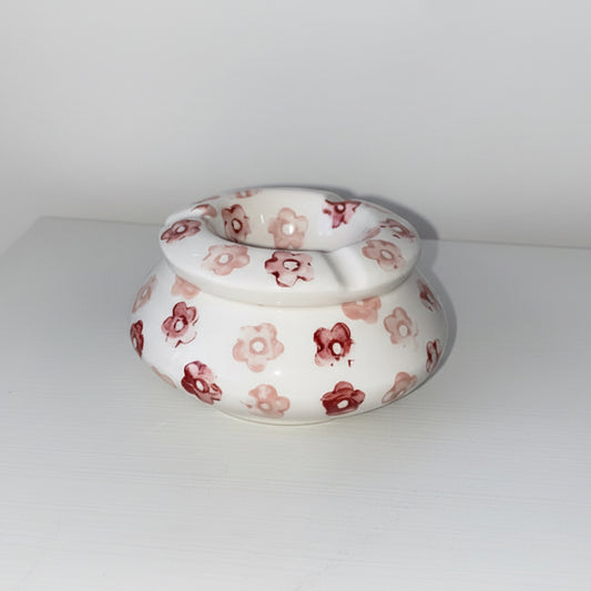 Floral Ceramic Ashtray - Pink & Red Flower Design