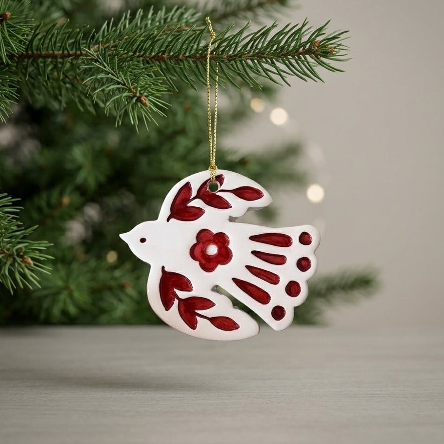 Red Bird Floral Ornament
