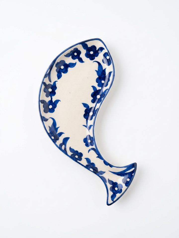 Navy Floral Fish Plate
