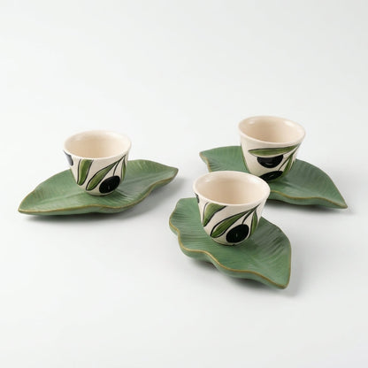 Set of 3 Olive Leaf & Coffee Cup Set
