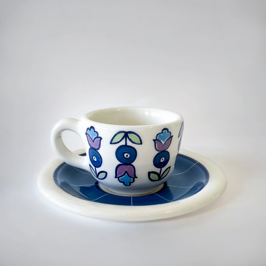 Turkish Coffee Cup with Evil Eye Flower Design & Saucer