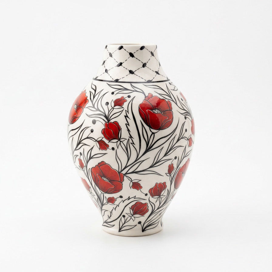 Palestinian Poppy & Keffiyeh Vase