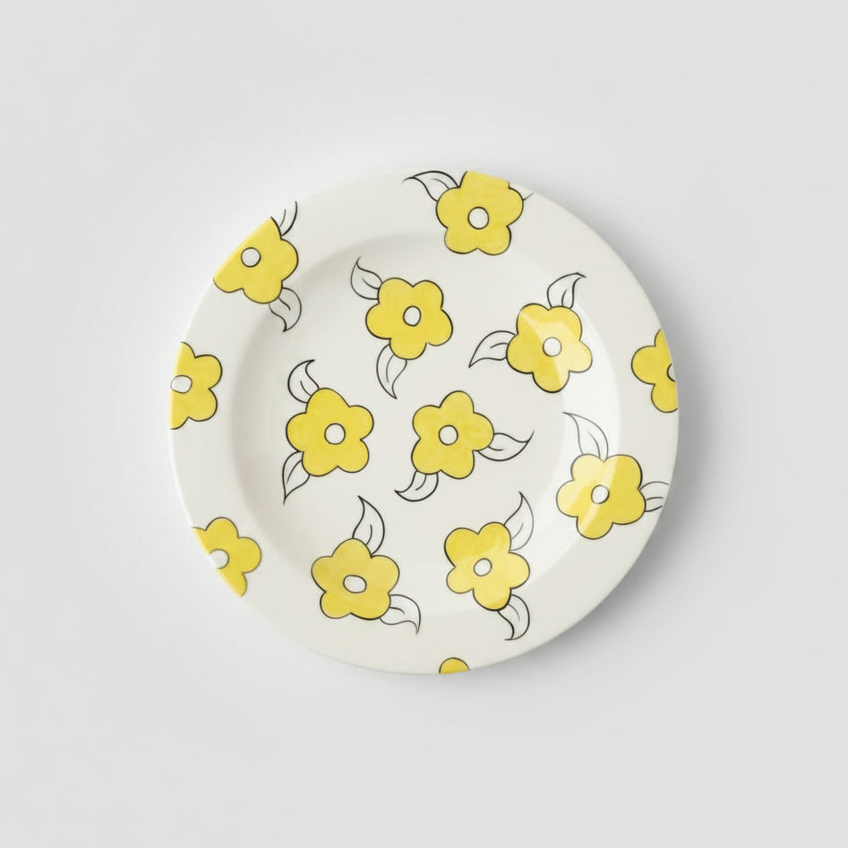 Yellow Flower Pattern Ceramic Plate