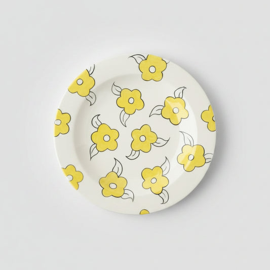 Yellow Flower Pattern Ceramic Plate