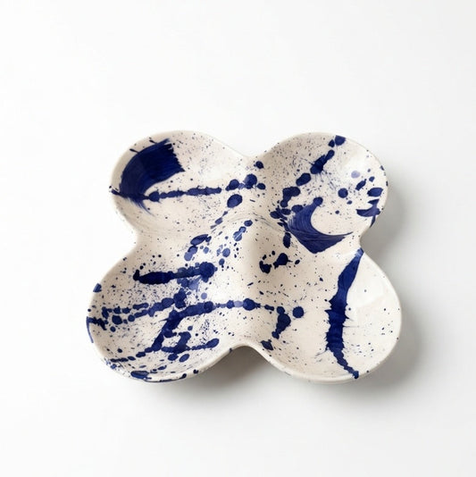 Rounded Plate with Navy Splatters