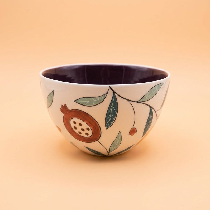 Pomegranate Cone Bowl with Dark Brown Glaze