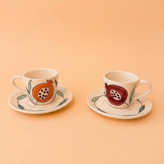 Teacup & Saucer Set with Pomegranate Design